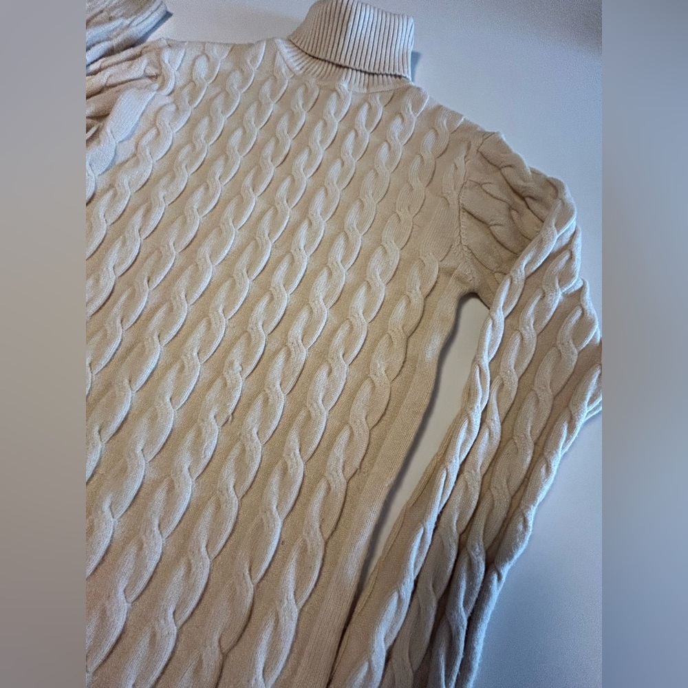 Coofandy Cream Cable Knit Sweater, T-Neck, Sz M - Picture 3 of 11